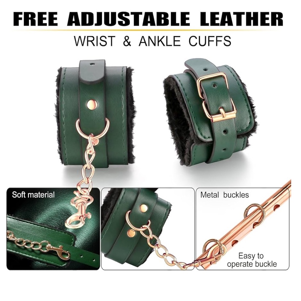 Green Leather Wrist & Ankle Cuffs